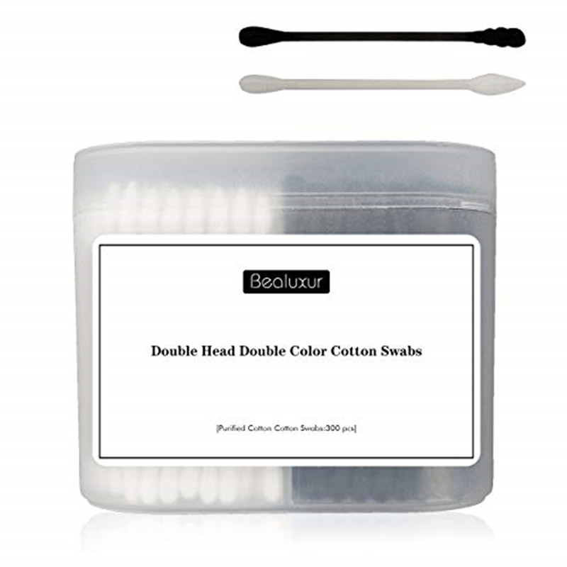 Cotton Swabs, 300Pcs Cotton Buds Double Head 100% Cotton White and Black Natural Paper Sticks Multipendial Makeup & Cleaning Sterile Sticks
