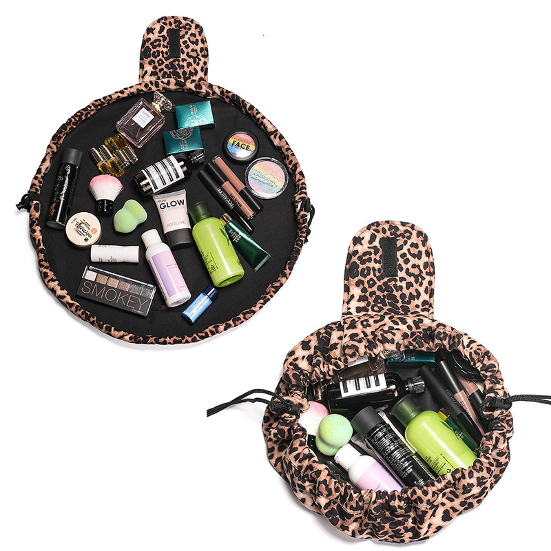 Lazy Cosmetic Bag \/ Drawstring Makeup Bag \/ Toiletry Bag \/ Large Capacity Travel Bag \/ Make up Organizer för kvinnor och flickor - Leopard ...