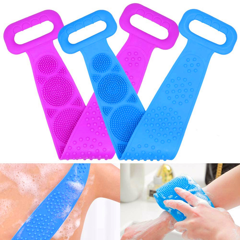 2-pack silikonbadkroppborste ryggskrubber exfolierande rygg tvättmaskin skrubba mjukt bälte för kvinnor män djup ren massage hud