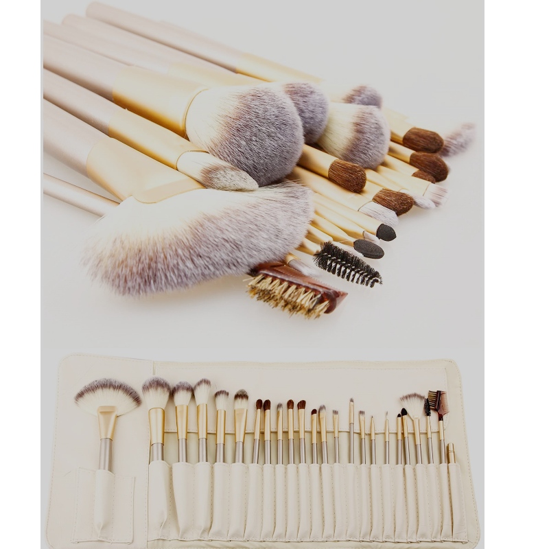 BEALUXUR 24 st Champagne Professional Makeup Brush Set för professionell och hemmabruk eller presentpaket - vit